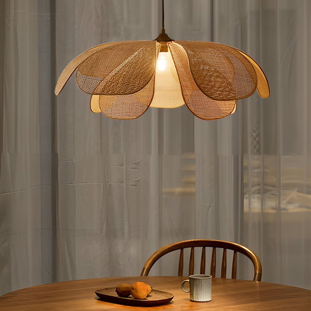 Rattan Flower Petal Chandelier — Wicker, 23.6" Diameter, Three-Step Dimming (3000K/4500K/6000K)