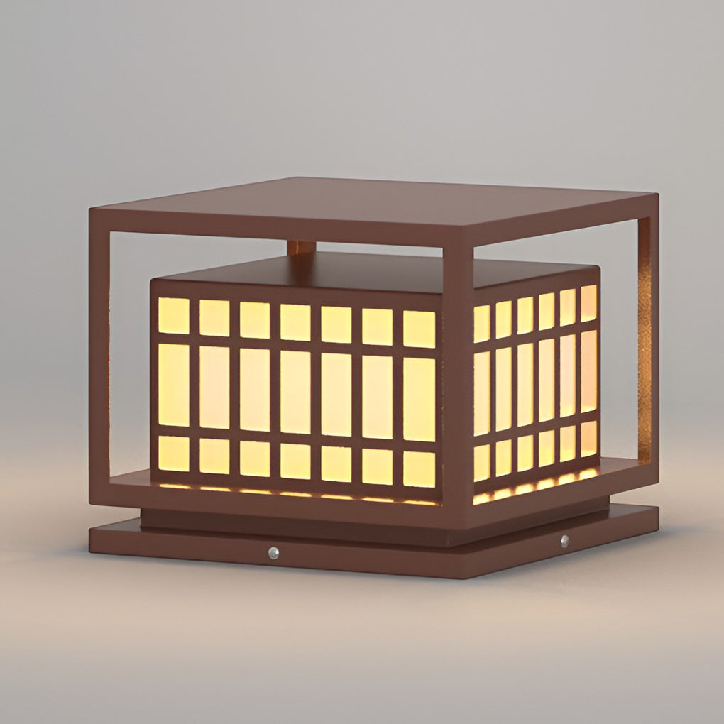 Modern Square Outdoor Pillar Light — Stainless Steel, Brown, LED, IP65 Weatherproof, 3000K Warm White