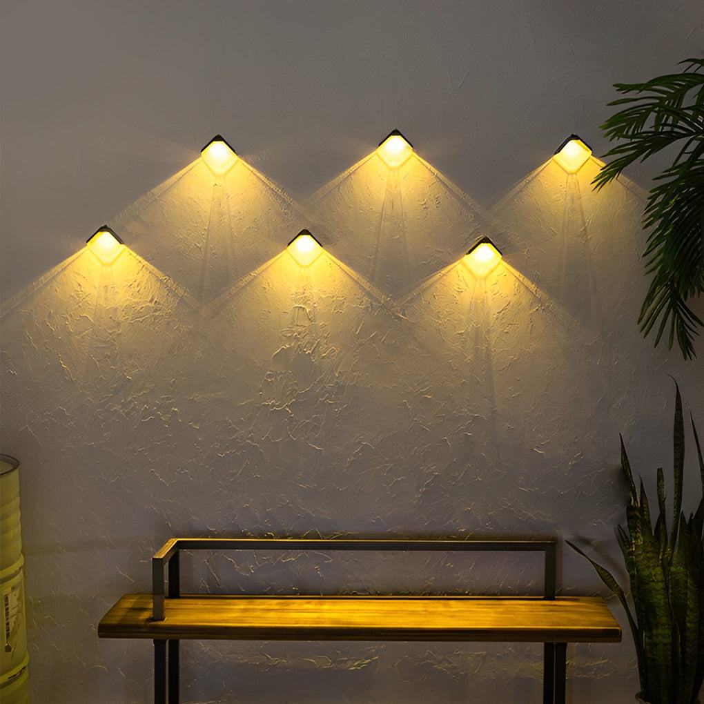 Modern Solar Outdoor Wall Sconce, Set of 2 — Black, RGB & 3000K Warm White, IP65 Weatherproof, Dusk-to-Dawn