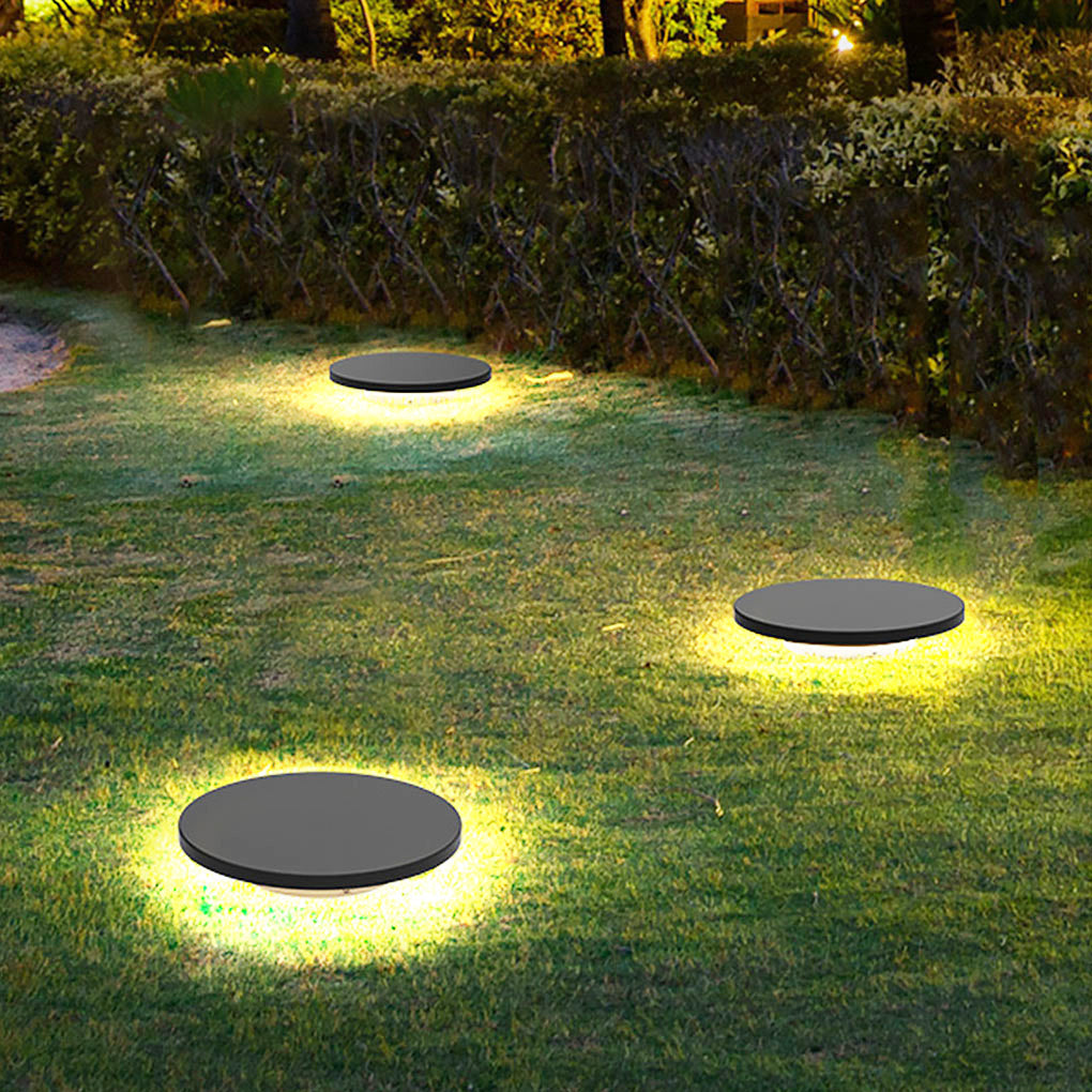Halo Bottom-Emitting Solar Ground Light — Die-Cast Aluminum & Glass, LED 18W, 3000K, IP65, 11.8" Diameter