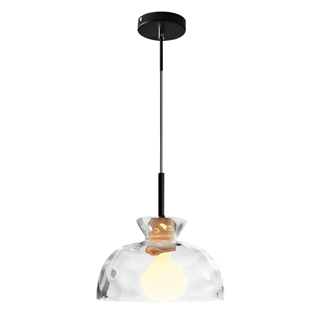 Round Glass and Wood Mini Pendant — Modern Minimalist, 3000K Warm White, Adjustable 59" Cord