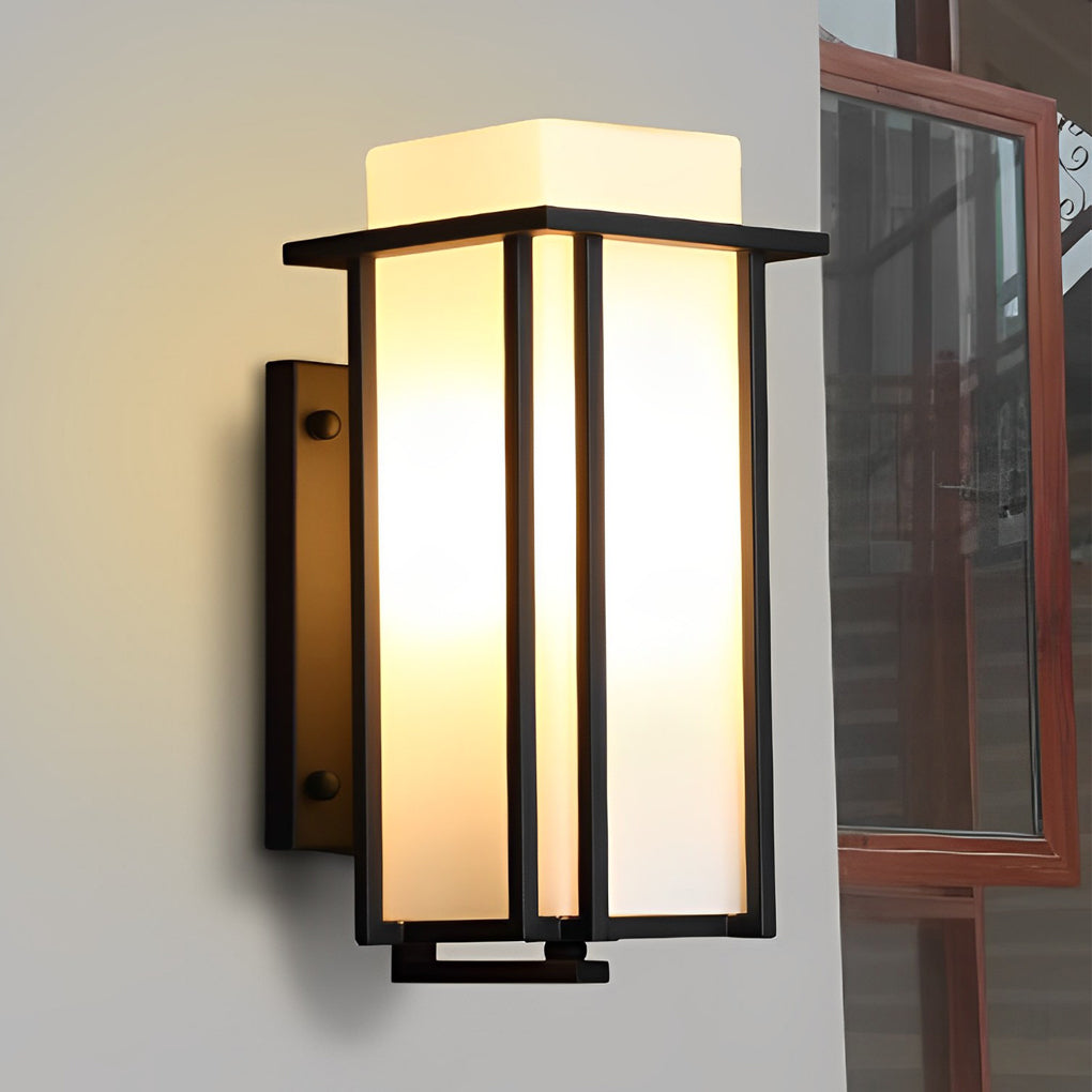 Retro Square Outdoor Wall Sconce — Matte Black Iron, Milky Glass, LED E27, Waterproof
