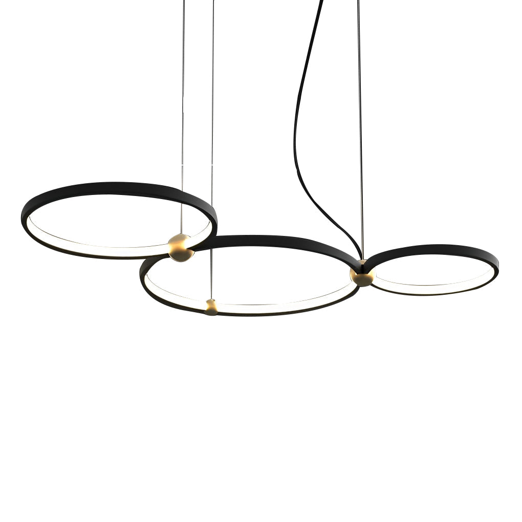 Postmodern Circular Ring Chandelier — Black Iron, LED 4500K, 2- or 3-Ring Configuration