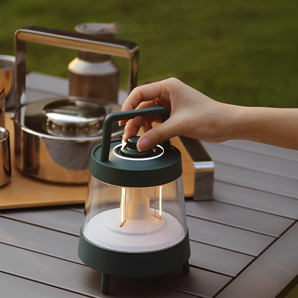 Forest Green Rechargeable Camping Lantern — ABS+PC, USB 5V, LED Dimmable, IP65 Waterproof, 15-Hour Battery, 5" × 7"