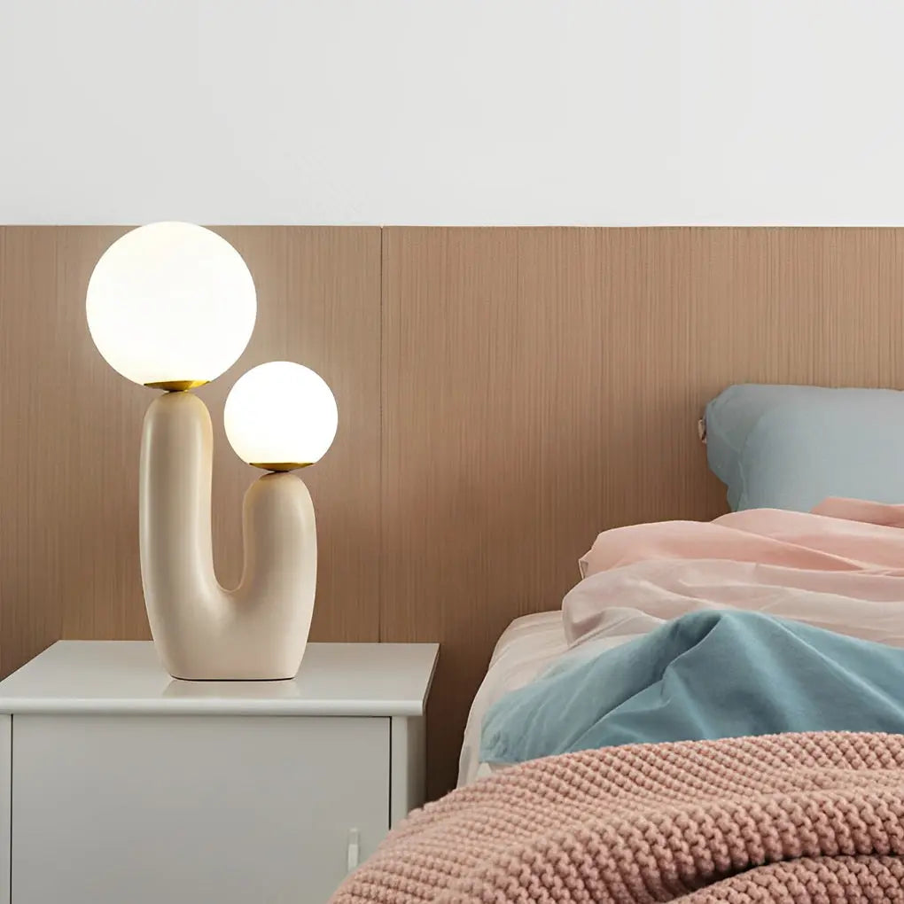 Modern Beige Cactus LED Accent Table Lamp with 2 Lights Luxe