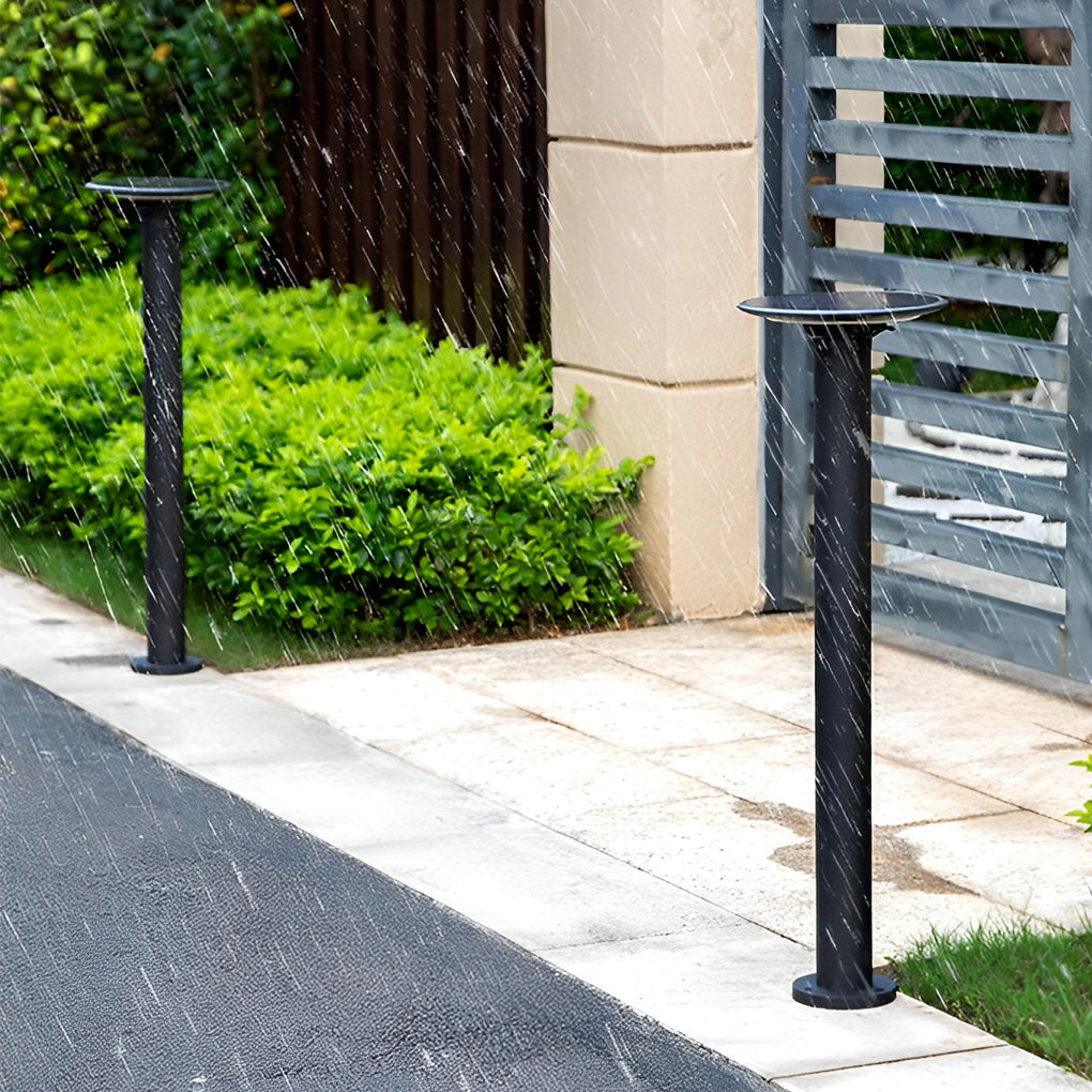Round Solar Bollard Light — Die-Cast Aluminum, Black, Dusk-to-Dawn, Waterproof, 24"/31"/39"