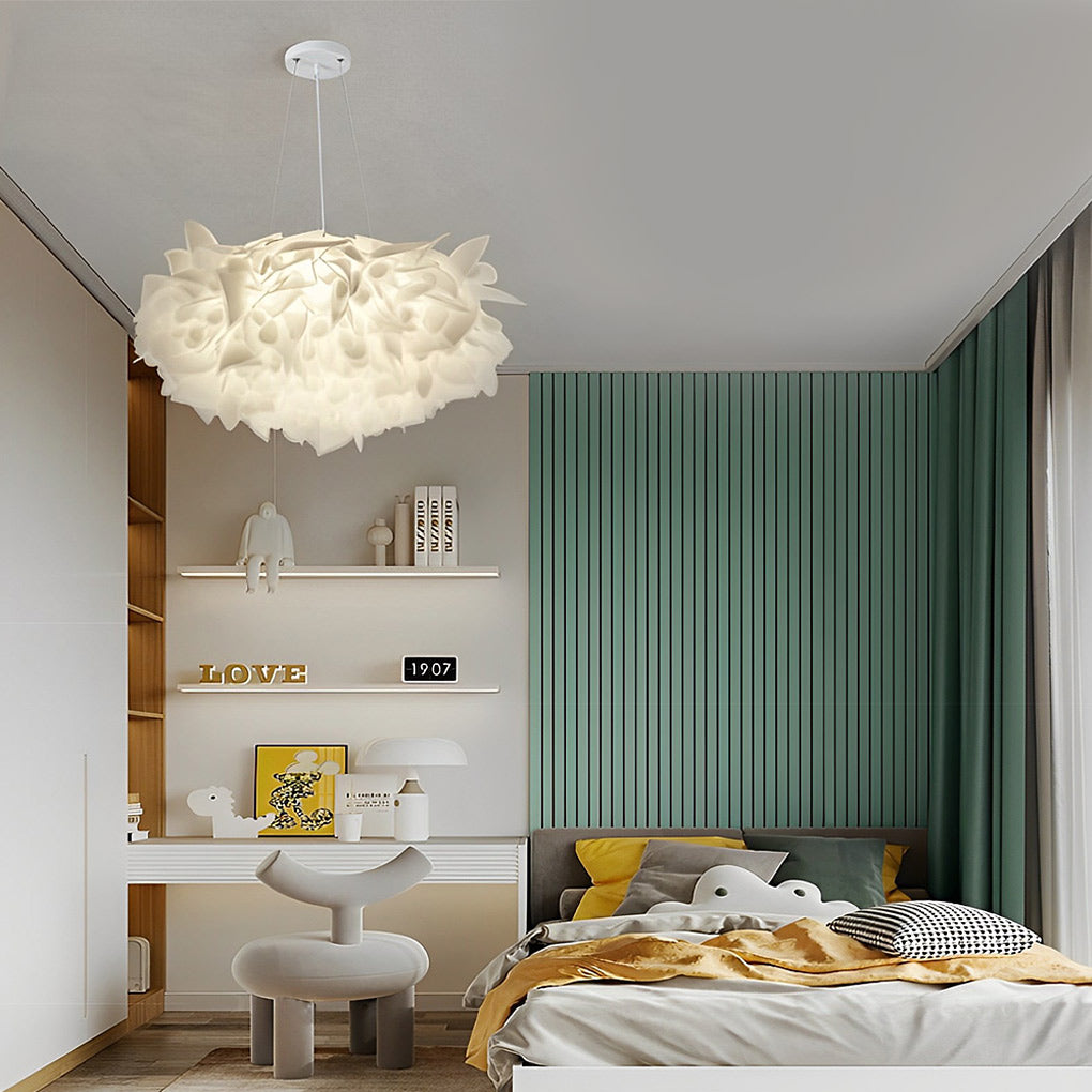 Flower Petal Chandelier — White PVC, LED 24W, Three-Step Dimming (3000K/4500K/6000K), 21" Diameter