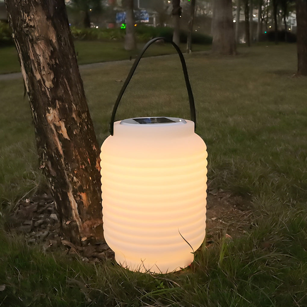 Cylinder Solar LED Portable Lantern — PE, White, IP65 Weatherproof, Remote Control, 12–18 Hr Runtime