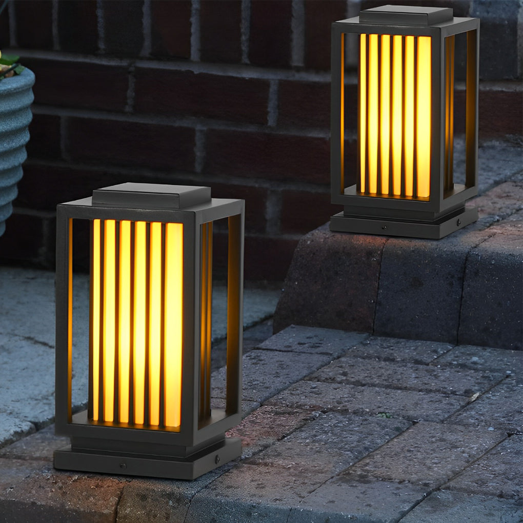 Modern Cage Bollard Pathway Light — Black Galvanized Steel, Imitation Marble Finish, LED 3000K, IP65