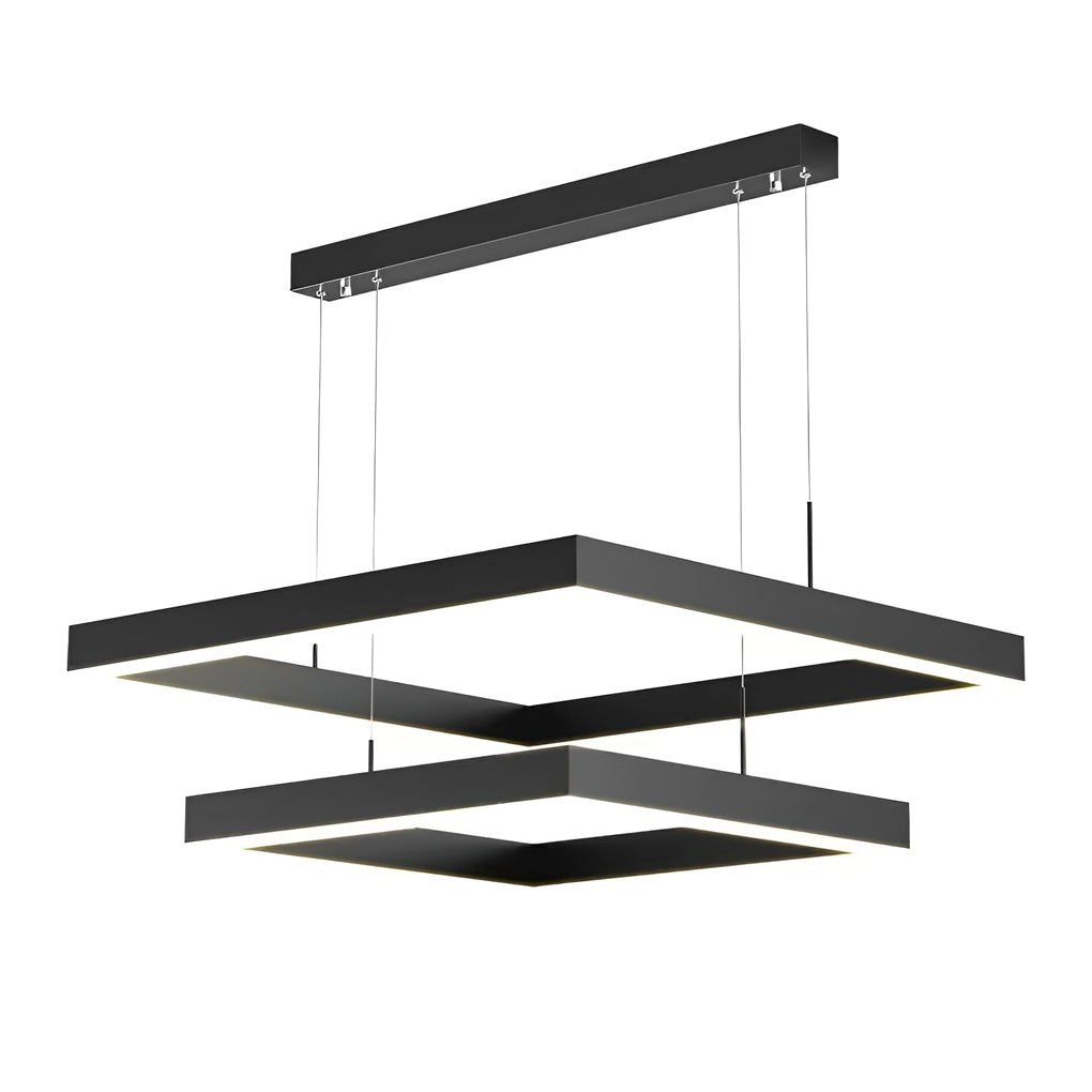 Modern Square LED Chandelier — Black Aluminum, 3-Layer Stepless Dimming, Remote Control