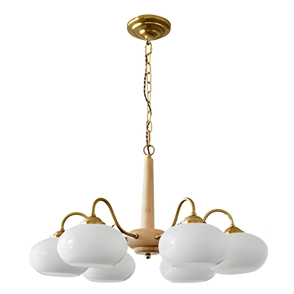 Modern Farmhouse Chandelier — Glass, Wood and Metal, E27, 4-Light or 6-Light