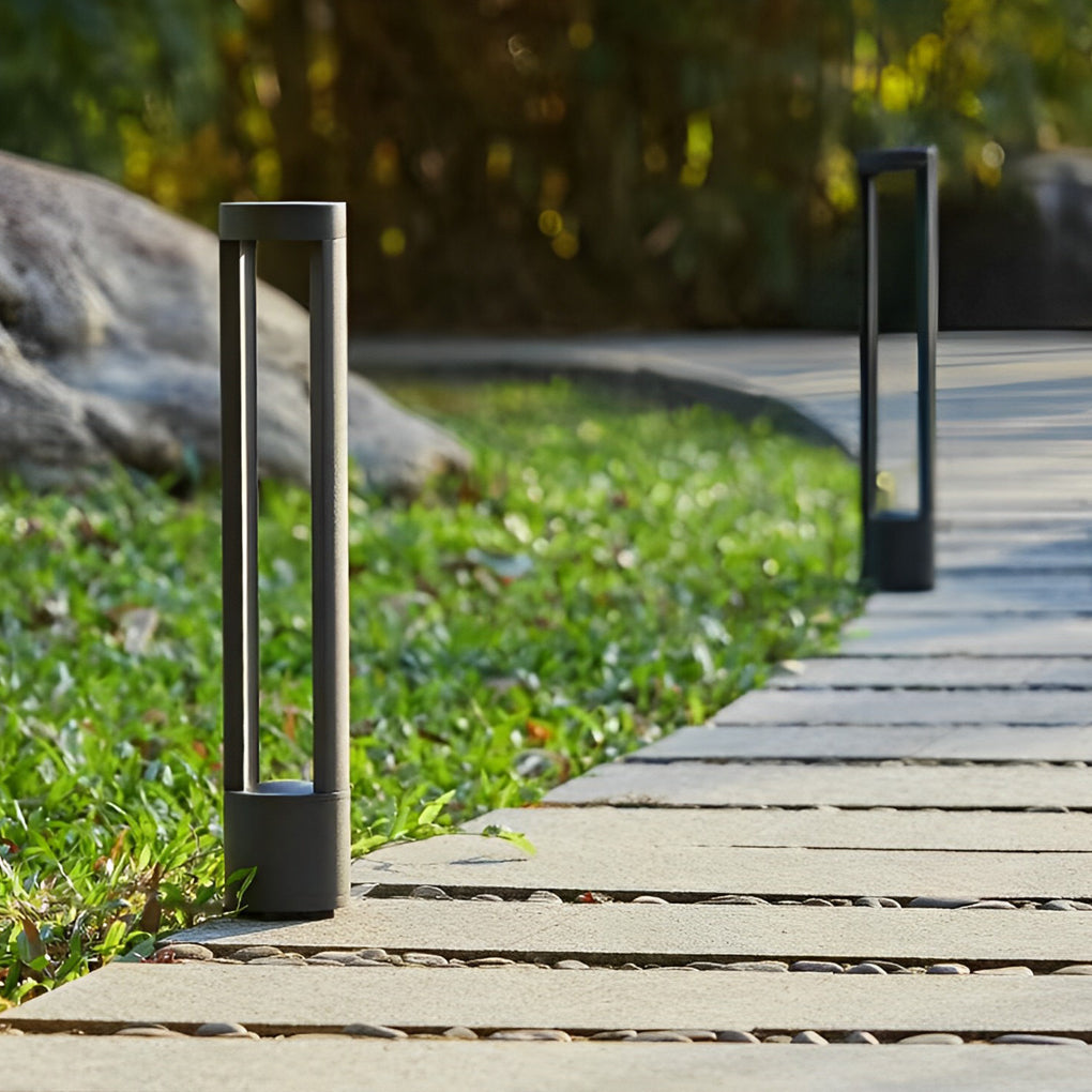 Contemporary Cylinder LED Bollard Path Light — Die-Cast Aluminum, Black, 7W 3000K, IP65 Weatherproof