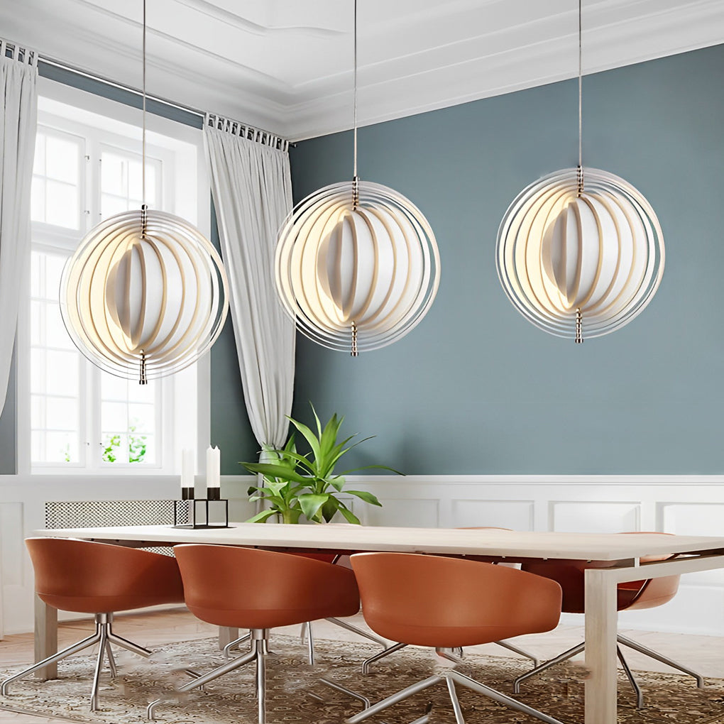 360° Rotatable Circular Pendant Light — Polished Iron, White, E27, 14" Diameter, 47" Adjustable Cord