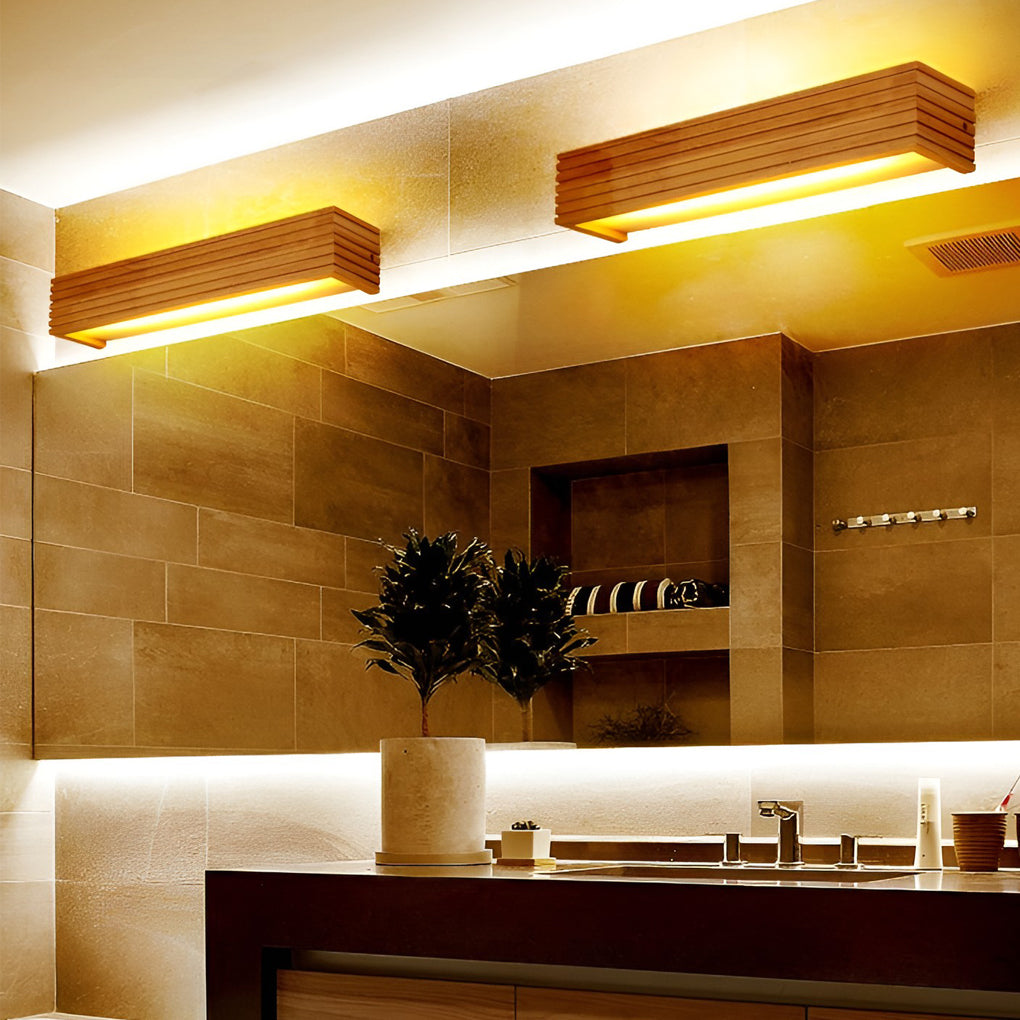 Rectangular Wood and Acrylic Wall Sconce — LED, Waterproof, 14"/18"/22" Sizes