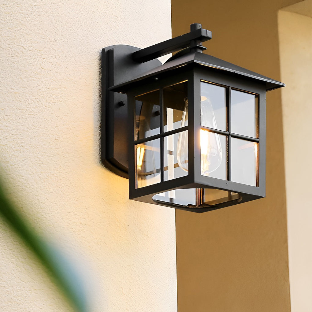 Antique Lantern Outdoor Wall Sconce — Black Die-Cast Aluminum and Glass, E27, Waterproof