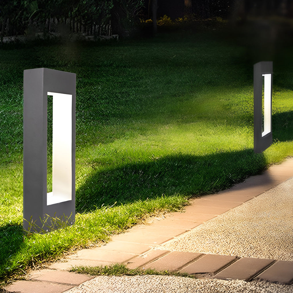 Rectangular Slim LED Bollard Light — Black Aluminum, 10W Hardwired, IP54, Warm or Cool White