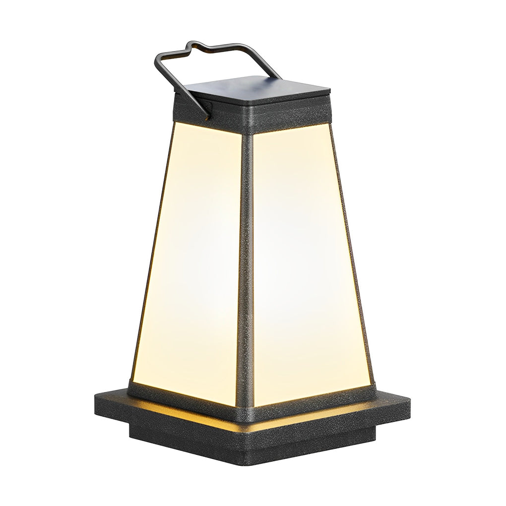 Modern Square Portable Solar Outdoor Lantern — Die-Cast Aluminum, Black, LED, Waterproof