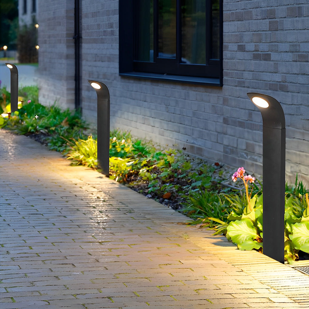 Curved-Head COB LED Bollard Path Light — Matte Black Aluminum, 10W, IP65 Weatherproof, 3000K Warm White
