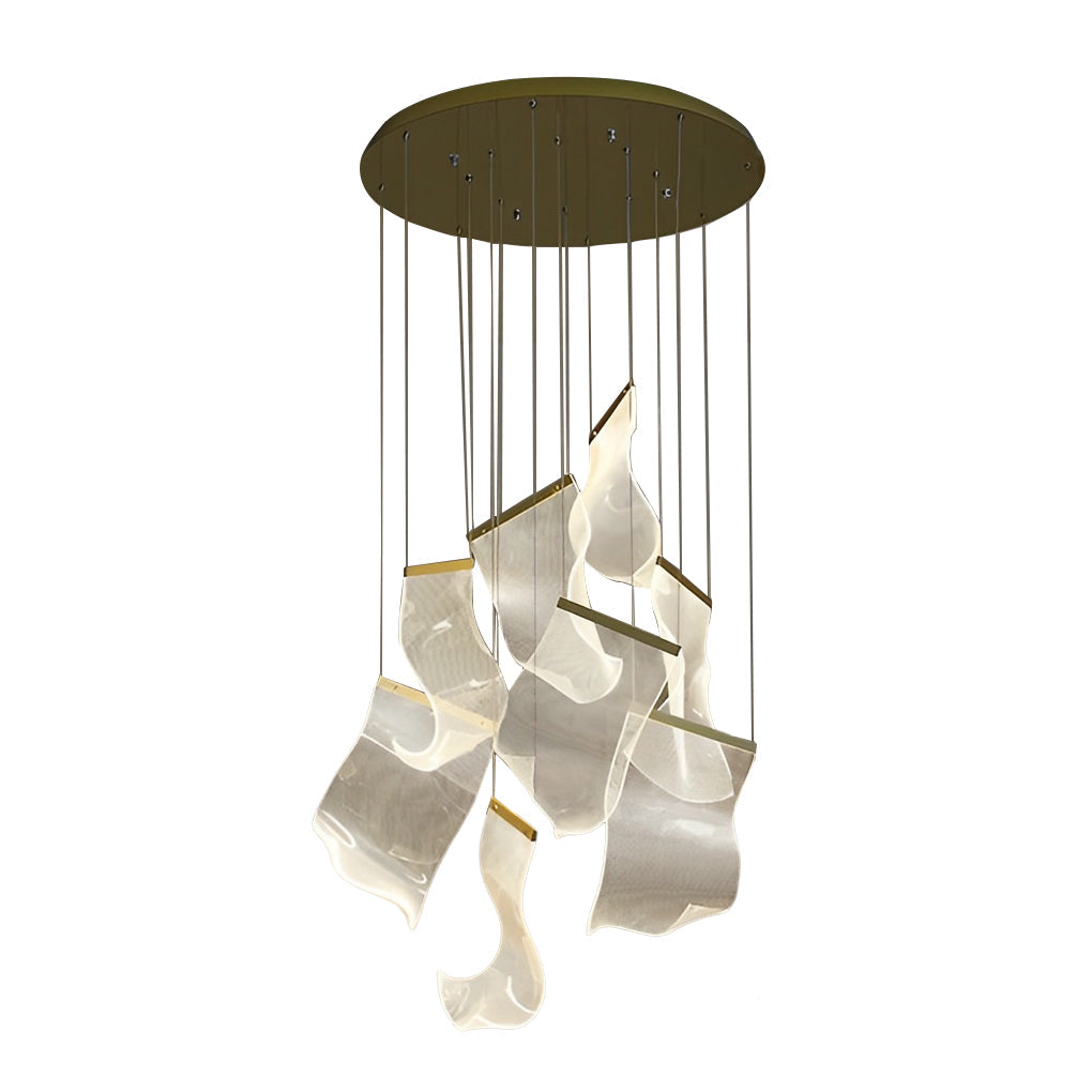 Irregular Curl Acrylic LED Chandelier — Gold, Stainless Steel & Aluminum, 6- to 28-Light, Stepless Dimming, 3000K–6000K