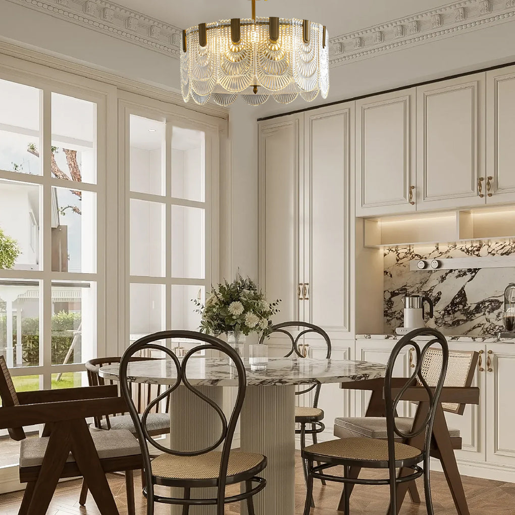 Round French Court Glass Chandelier — Copper Hardware, Three-Step Dimming (3000K/4500K/6000K), 15.7"–23.6"