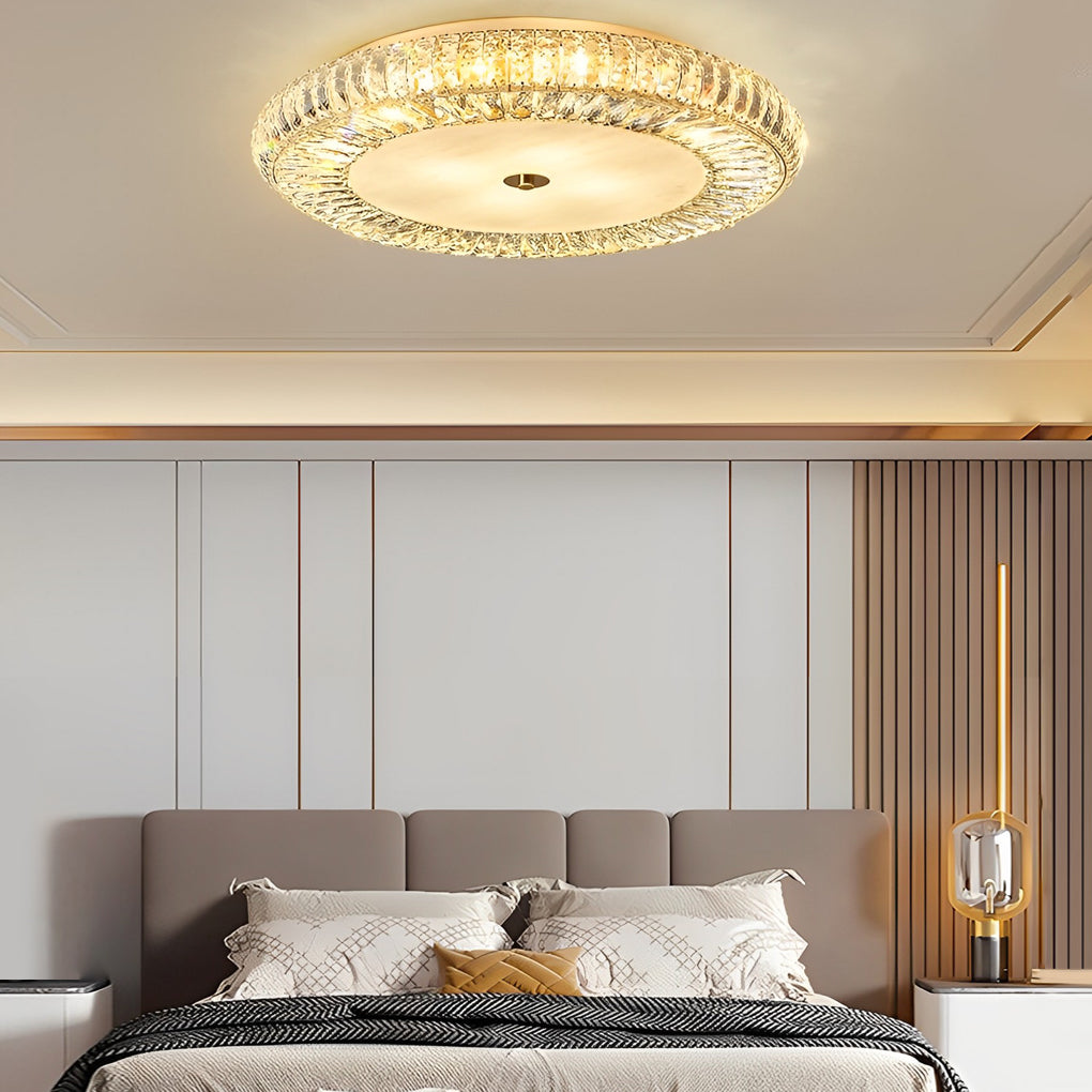 Round Crystal Flush-Mount Ceiling Light — Metal and Glass, Three-Step Dimming, 110V