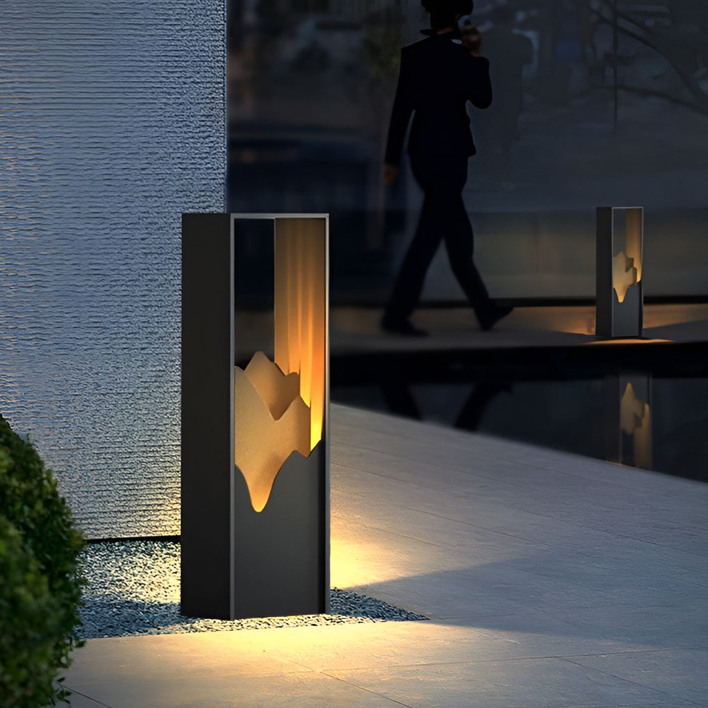 Mountain Scenery Outdoor Bollard Path Light — Stainless Steel & PC, LED 3000K, IP54, Hardwired or Solar, 26"/71"/110"