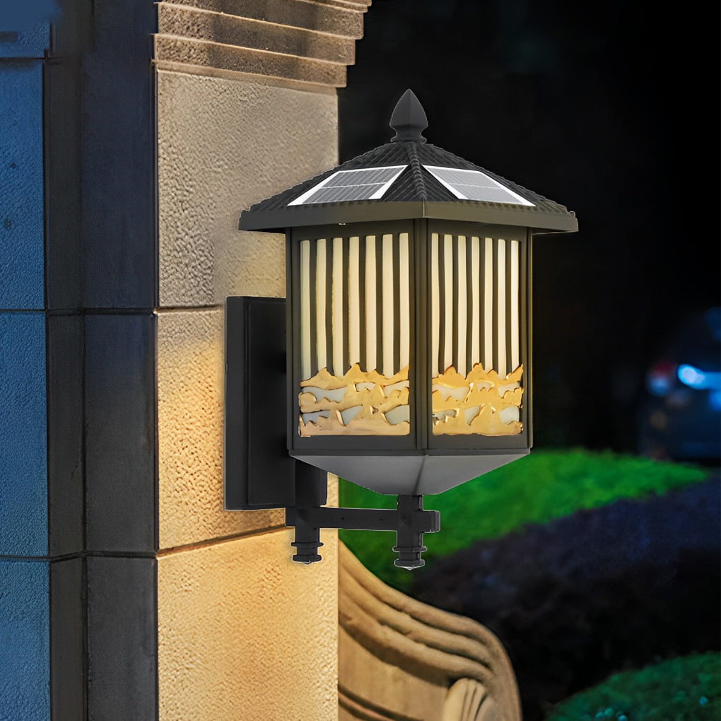 Modern Retro Outdoor Wall Sconce — Black, Die-Cast Aluminum, Frosted Glass, Solar/Wired, LED, 3-Step Dimming, Weatherproof