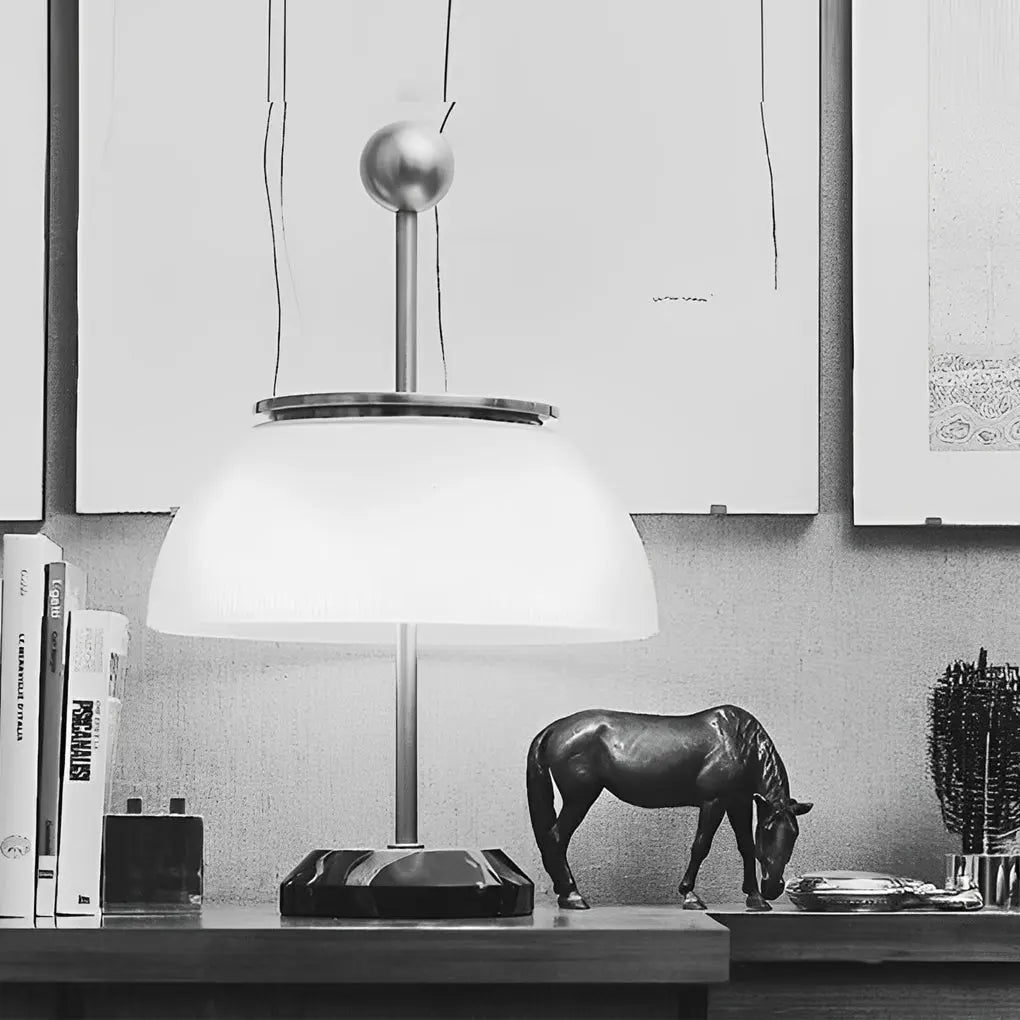 Italian Accent Table Lamps with Ribbed Glass Bowls and Metal Base Luxe