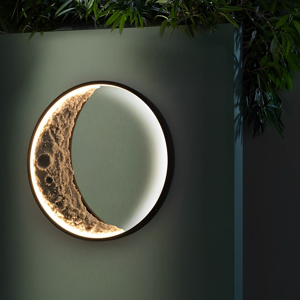Crescent Moon Outdoor Wall Sconce — Aluminum & Resin, Hardwired LED, 3000K, Art Deco