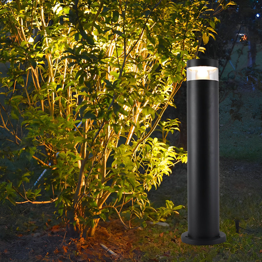 Modern Cylindrical Bollard Path Light — Black Aluminum, LED 7W, E27, IP65, 4" × 24"