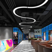C-Shape Semicircular LED Pendant — Black Iron, Acrylic Diffuser, 6000K, 8 Size Options