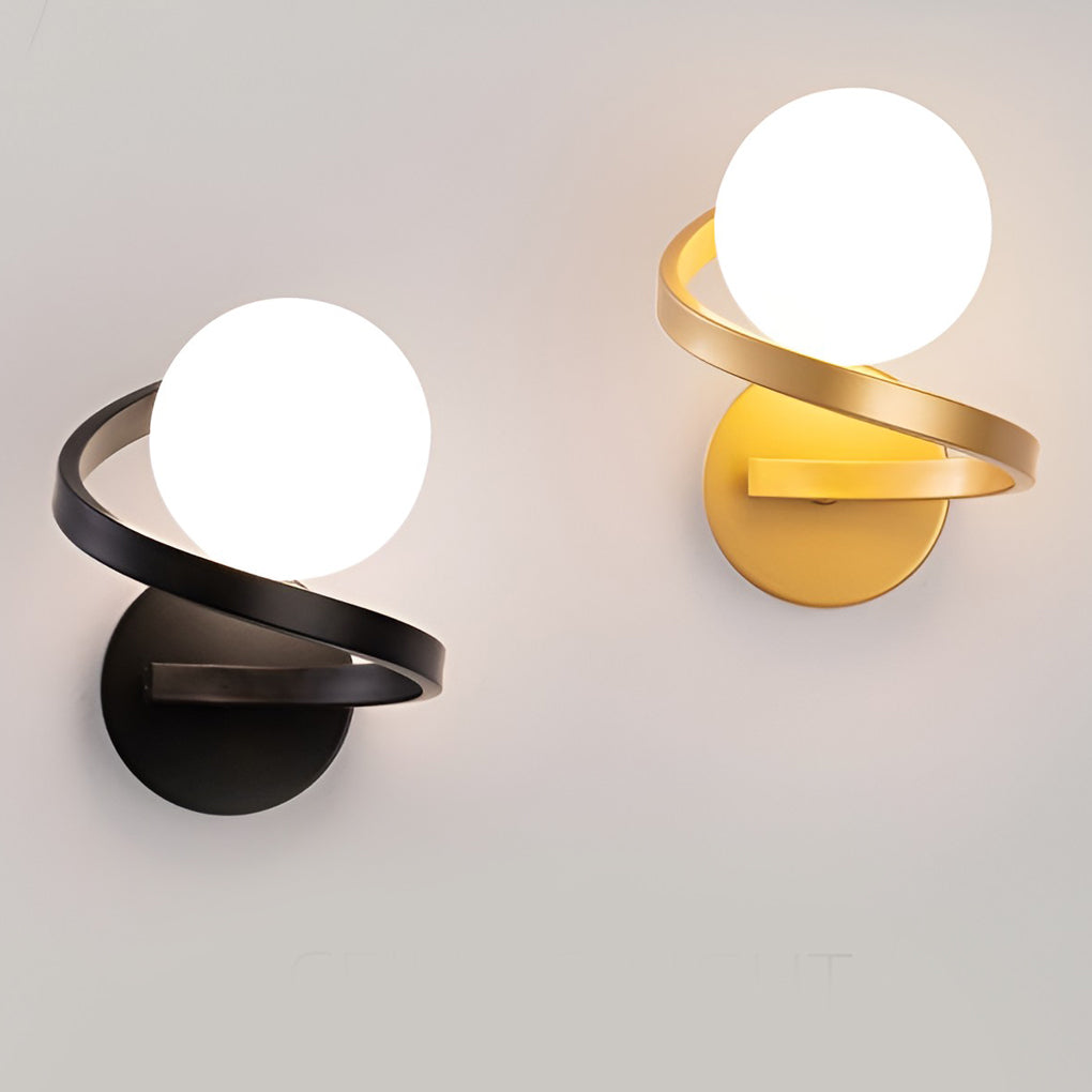 Curved Metal Wall Sconce — Electroplated Finish, E27 LED, Gold or Black, 6" × 8"