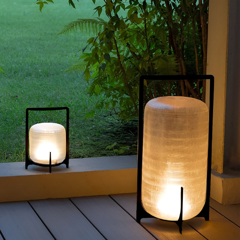 Industrial Lantern Outdoor Floor Lamp — Stainless Steel & Acrylic, Solar, IP65 Weatherproof