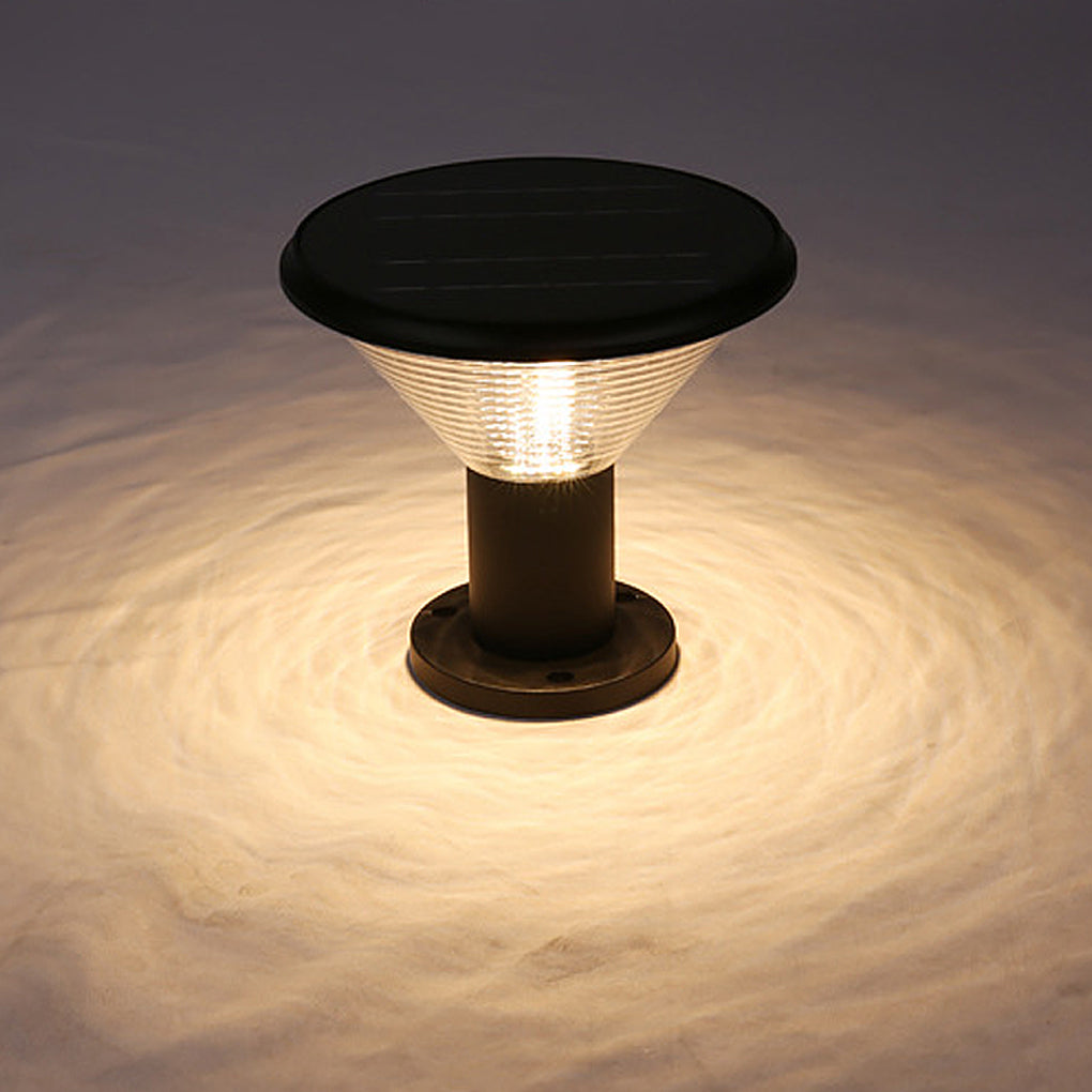 Circular Solar Post Cap Light — Die-Cast Aluminum, Frosted, Remote Control, Light-Control Mode, IP-Rated Weatherproof, 9" Dia.