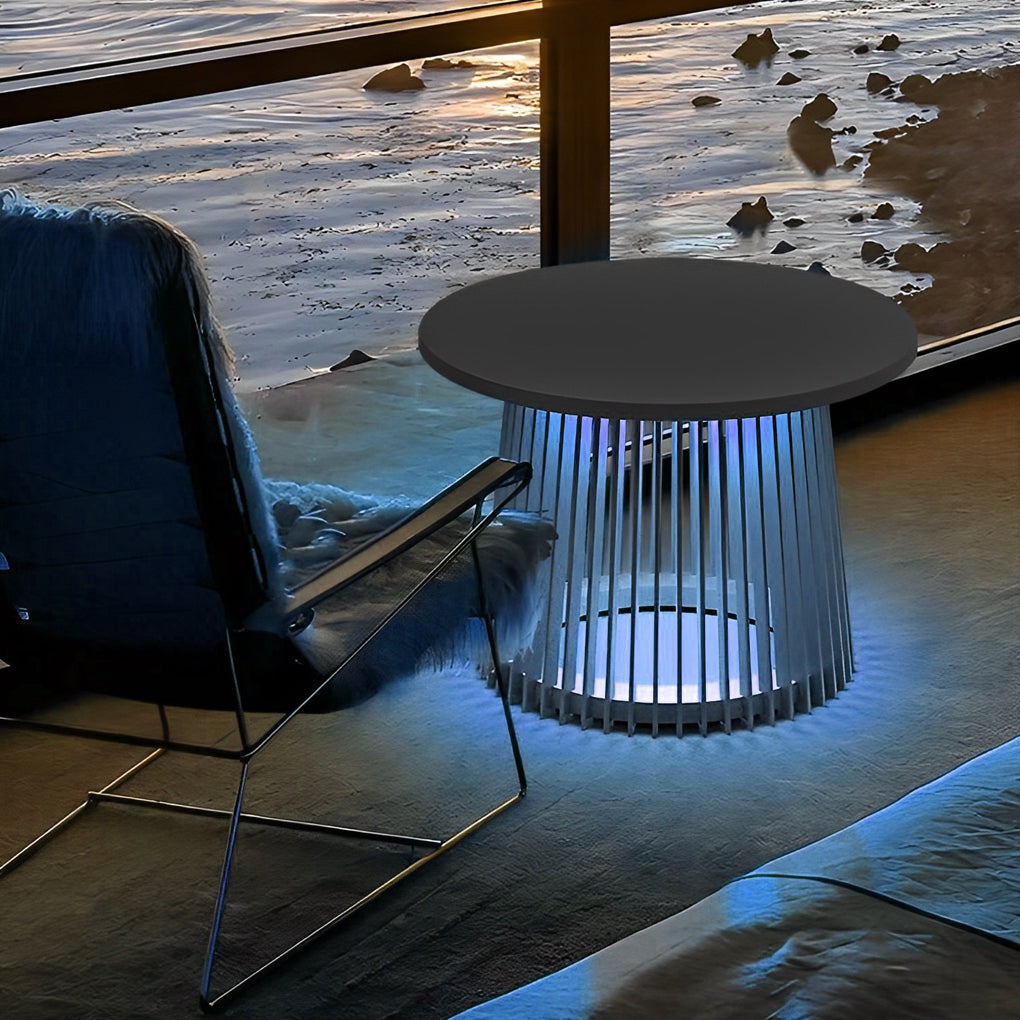 Round Iron Cage Outdoor Solar Lantern Table — Retro Modern, RGB 16-Color + Warm White LED, IP65, 20" Diameter