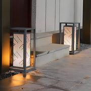 Retro Cuboid Outdoor Pathway Bollard Lantern — Stainless Steel, Gray, LED, IP54, 3000K Warm White, 10"×10"×20"