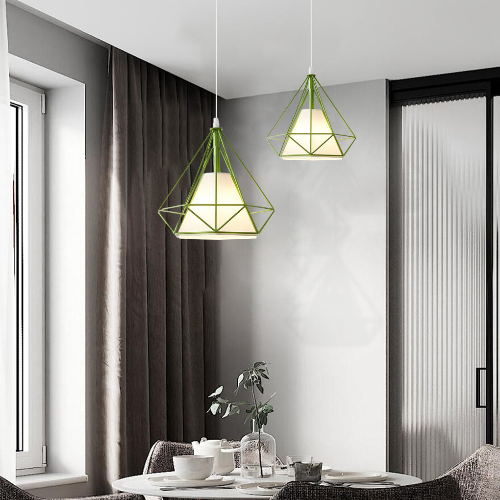 Geometric Metal Cage Mini Pendant — 10" Diameter, LED 9W, Adjustable Cord, Multi-Finish