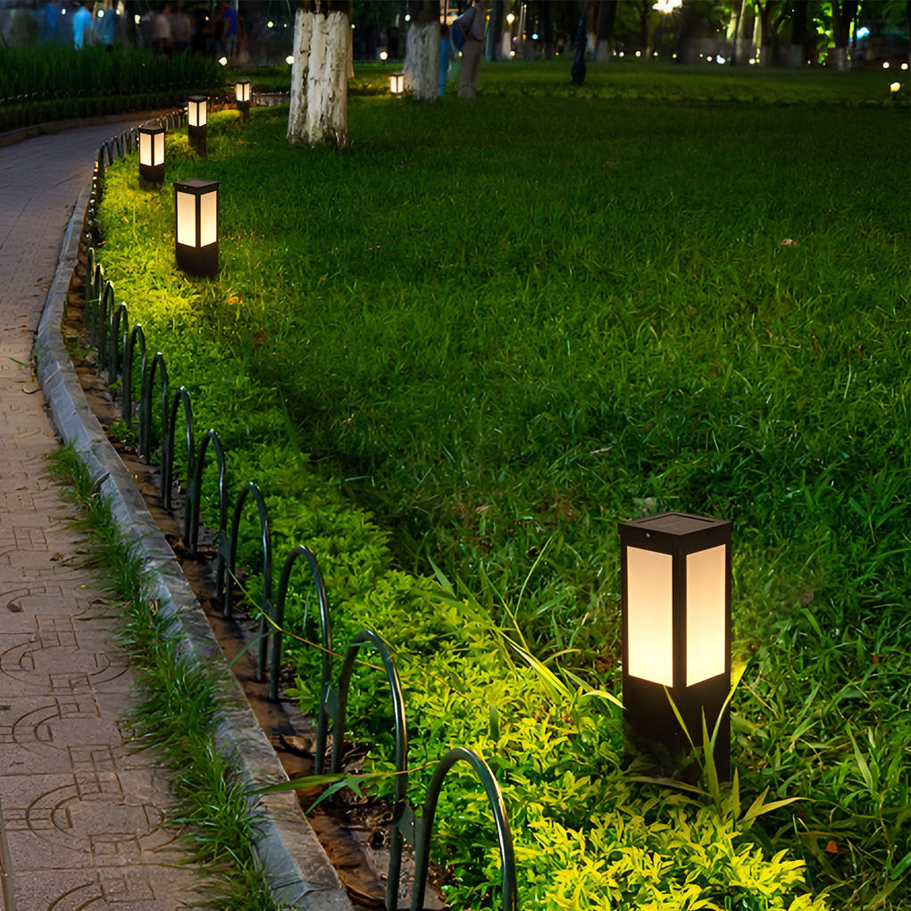Square Industrial Solar Bollard Light — Black Iron and Acrylic, E27, Three-Step Dimming, Remote Control, IP65 Weatherproof