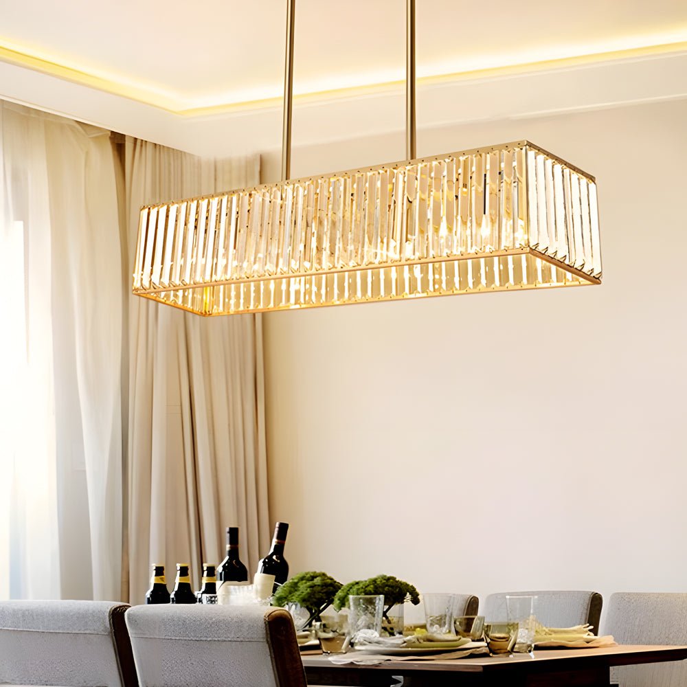 Rectangular Crystal Chandelier — Iron, 4-Light Dimmable, 31.5" Wide, 3000K/4500K/6000K, Kitchen Island