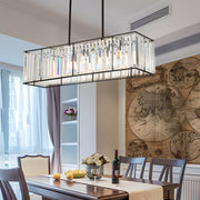 Rectangular Crystal Chandelier — Iron, 4-Light Dimmable, 31.5" Wide, 3000K/4500K/6000K, Kitchen Island