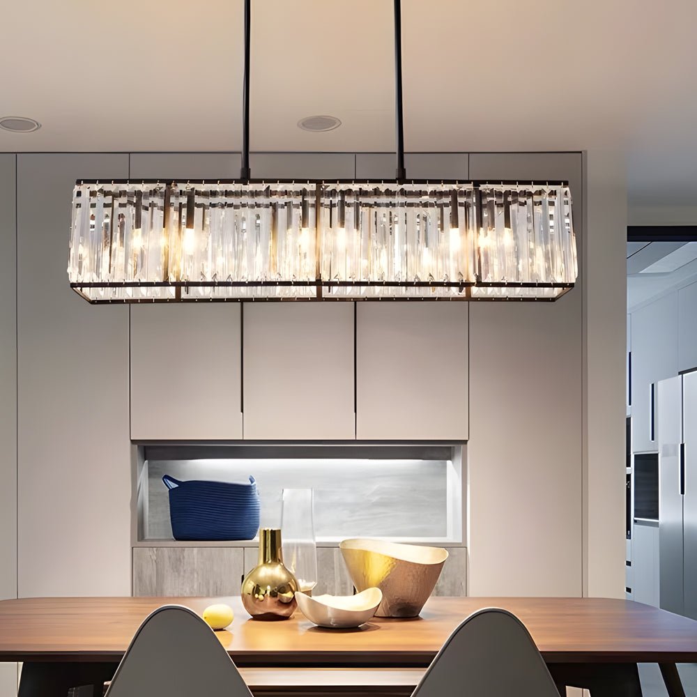 Rectangular Crystal Chandelier — Iron, 4-Light Dimmable, 31.5" Wide, 3000K/4500K/6000K, Kitchen Island