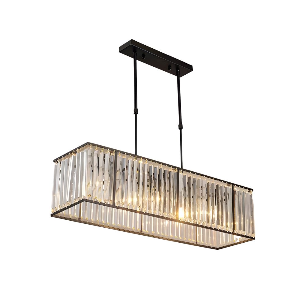 Rectangular Crystal Chandelier — Iron, 4-Light Dimmable, 31.5" Wide, 3000K/4500K/6000K, Kitchen Island