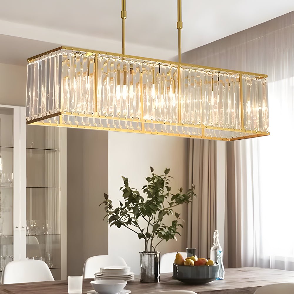 Rectangular Crystal Chandelier — Iron, 4-Light Dimmable, 31.5" Wide, 3000K/4500K/6000K, Kitchen Island