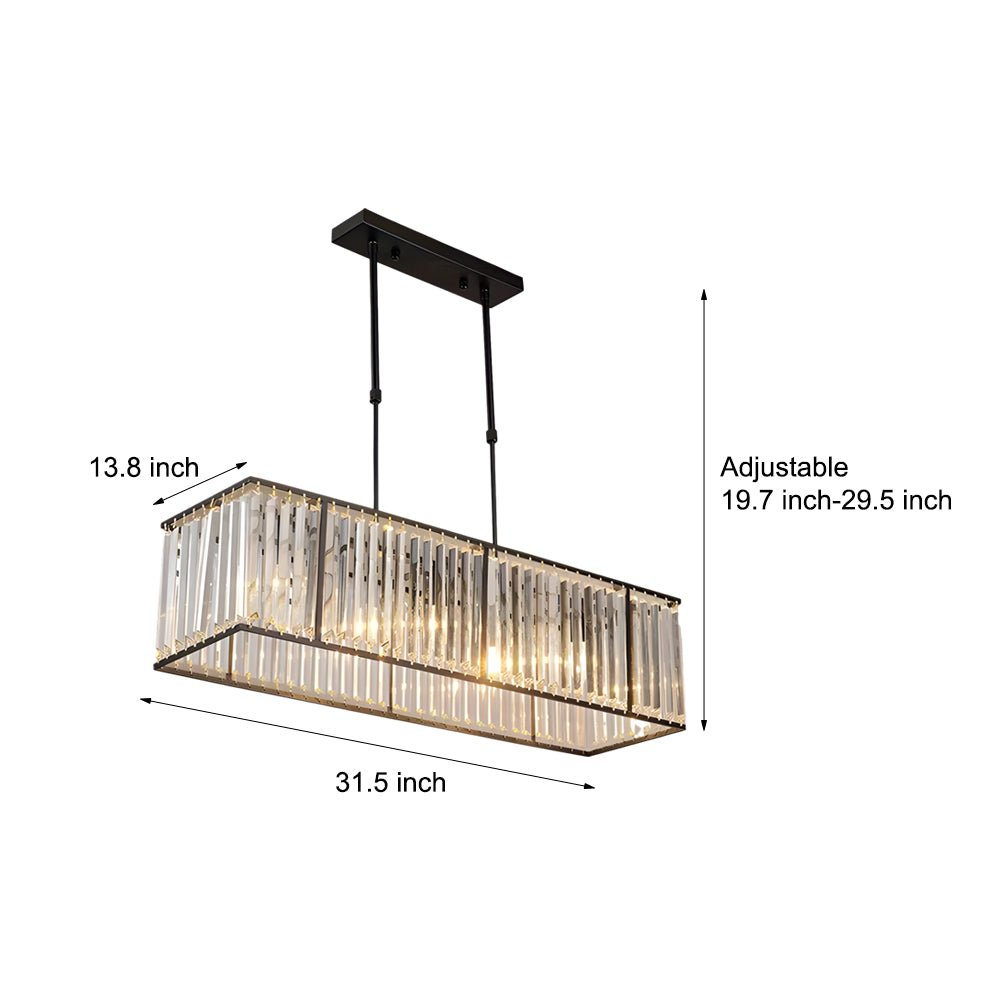 Rectangular Crystal Chandelier — Iron, 4-Light Dimmable, 31.5" Wide, 3000K/4500K/6000K, Kitchen Island