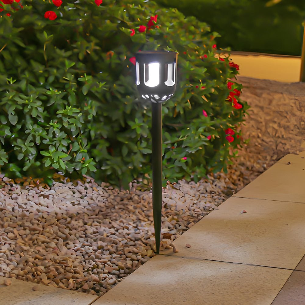 Modern Black Solar LED Path Lights, Set of 4 — Warm White / White / RGB, 3.5" Dia × 17.7"H