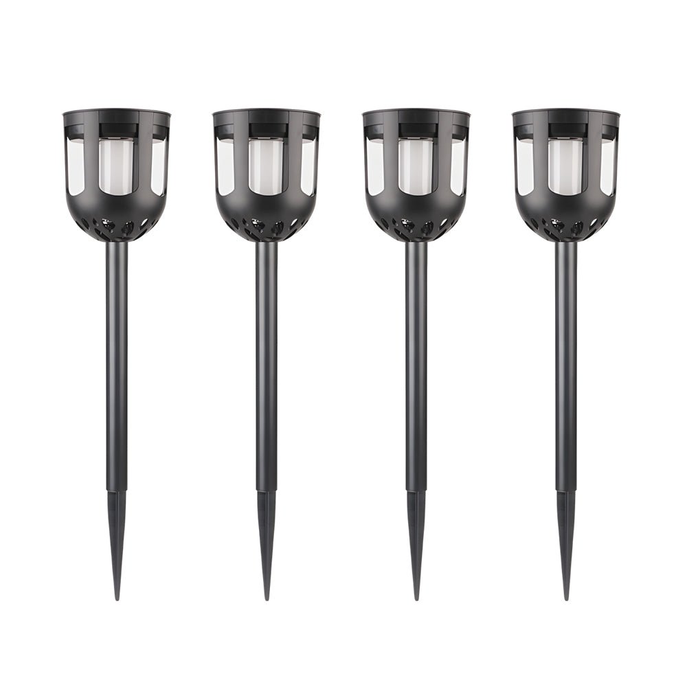 Modern Black Solar LED Path Lights, Set of 4 — Warm White / White / RGB, 3.5" Dia × 17.7"H