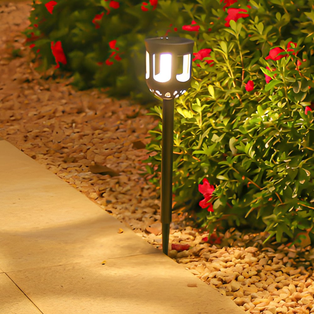 Modern Black Solar LED Path Lights, Set of 4 — Warm White / White / RGB, 3.5" Dia × 17.7"H