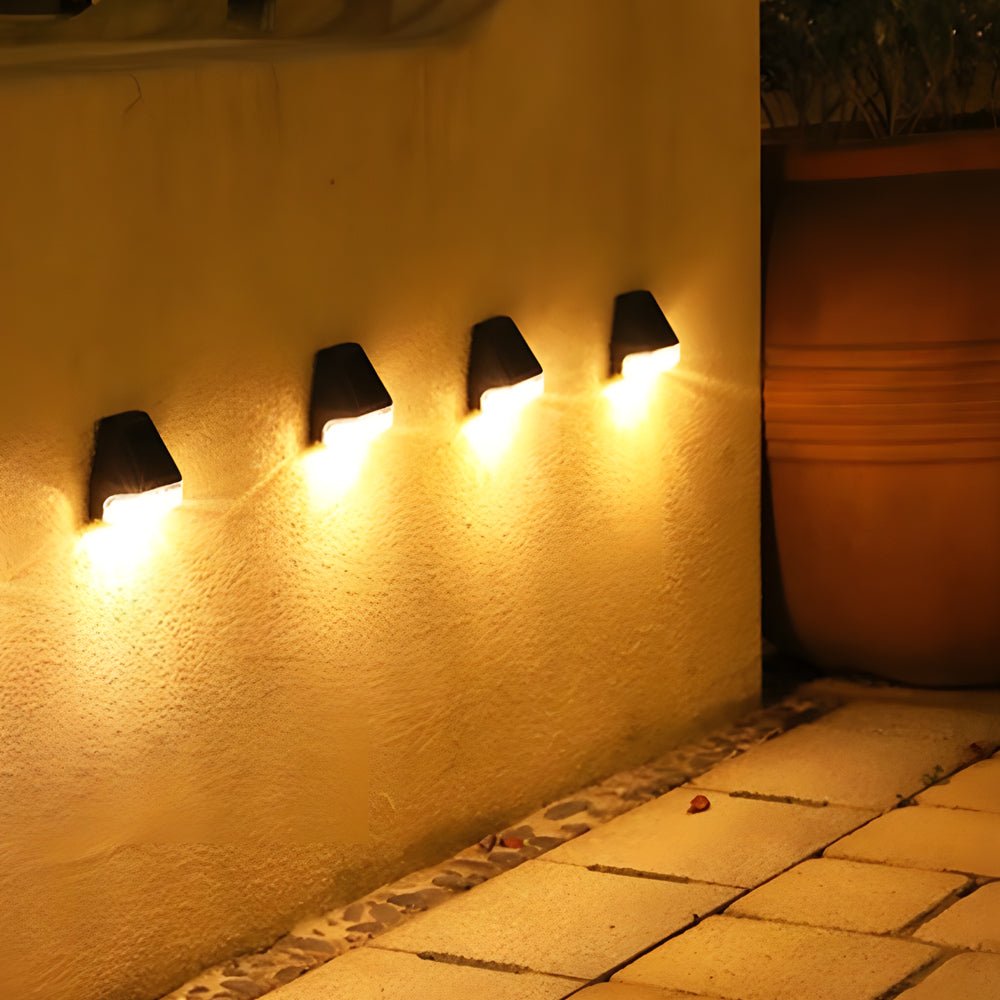 Solar LED Step Lights, Set of 4 — Black PVC, Dusk-to-Dawn Sensor, Warm White, 8–10 Hr Runtime