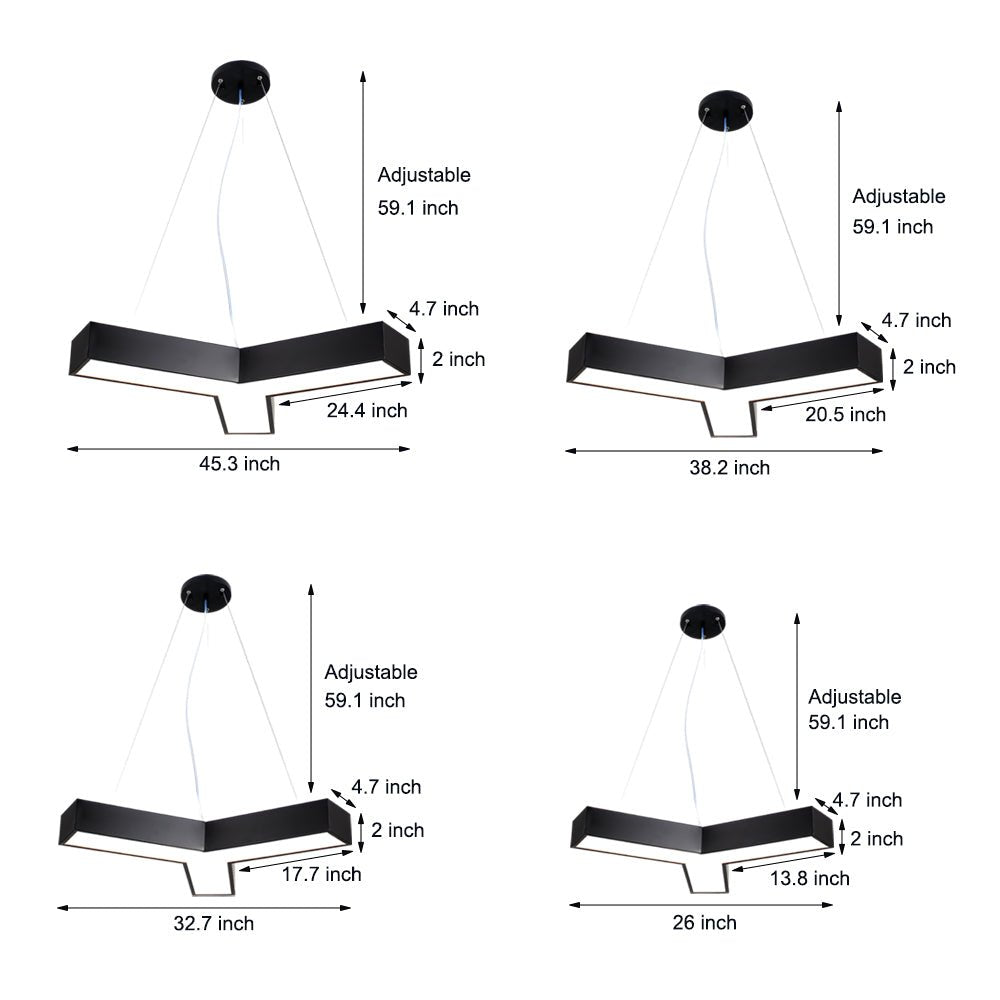 Y-Shaped Linear LED Pendant Light, Set of 4 — Iron, Modern, 18W–45W, 5000K–6500K, Adjustable Hanging Length
