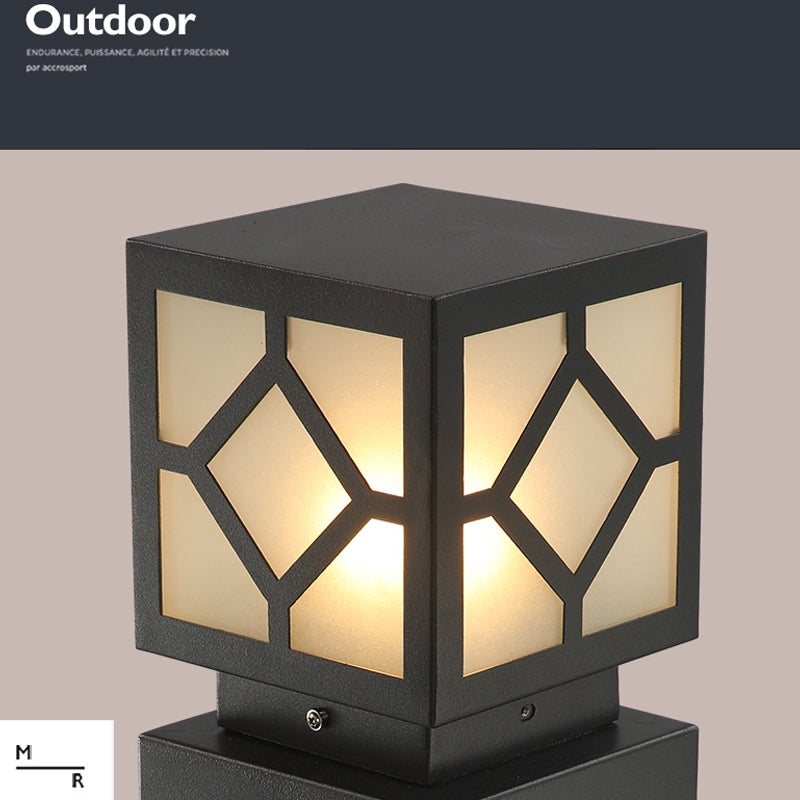 Modern Square Outdoor Post Light — Stainless Steel & PC, LED, Waterproof, 8" × 6" × 9"